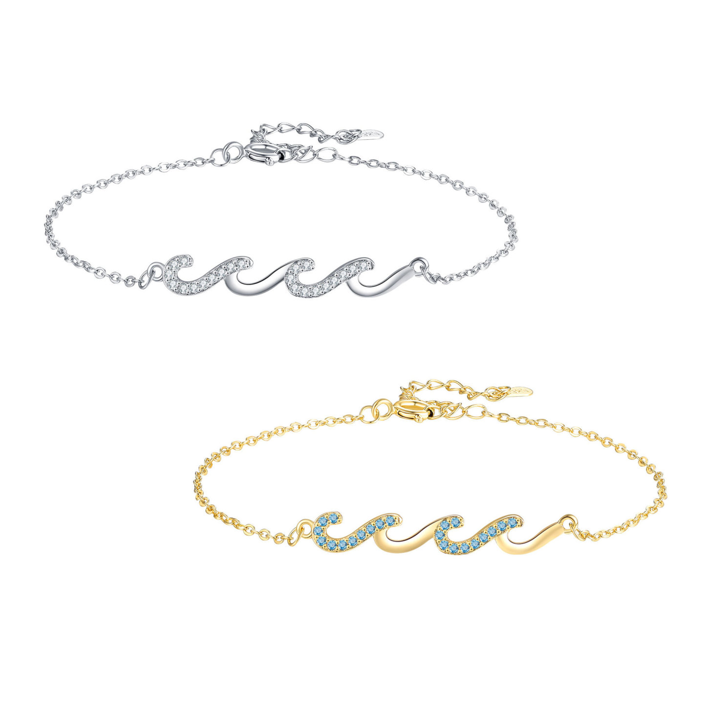 Wave Bracelet in Silver or Gold – Crystal Ocean Wave Chain Bracelet for Women, Beach-Inspired Jewellery Gift | Jessemade