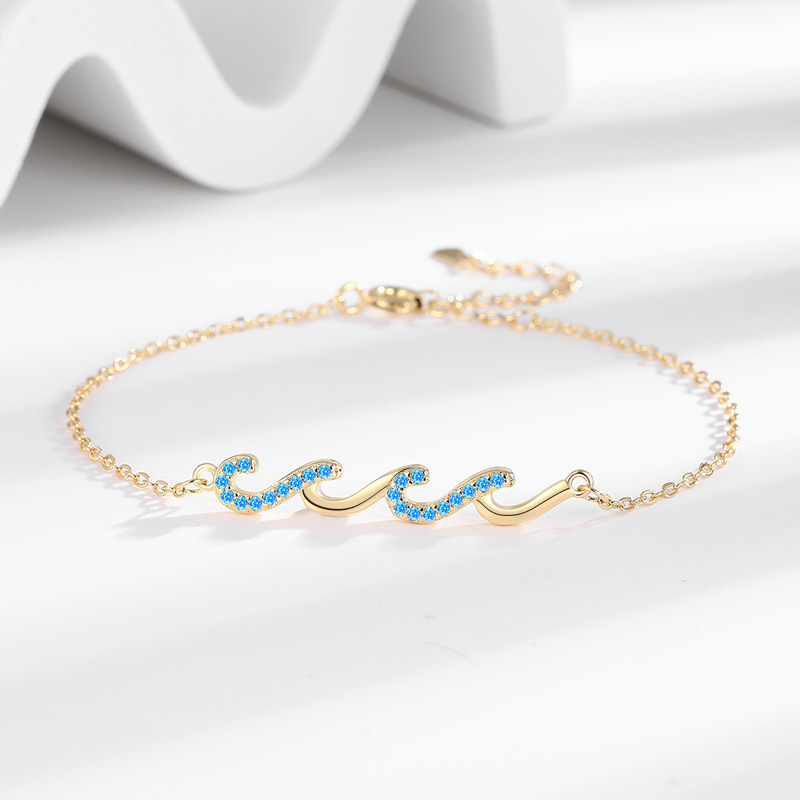 Wave Bracelet in Silver or Gold – Crystal Ocean Wave Chain Bracelet for Women, Beach-Inspired Jewellery Gift | Jessemade
