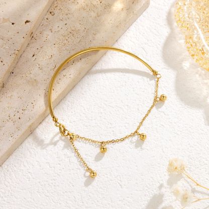 Gold Bangle Bracelet with Dangling Beads – Minimalist Adjustable Chain Bracelet for Women | Jessemade