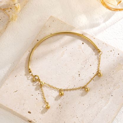Gold Bangle Bracelet with Dangling Beads – Minimalist Adjustable Chain Bracelet for Women | Jessemade