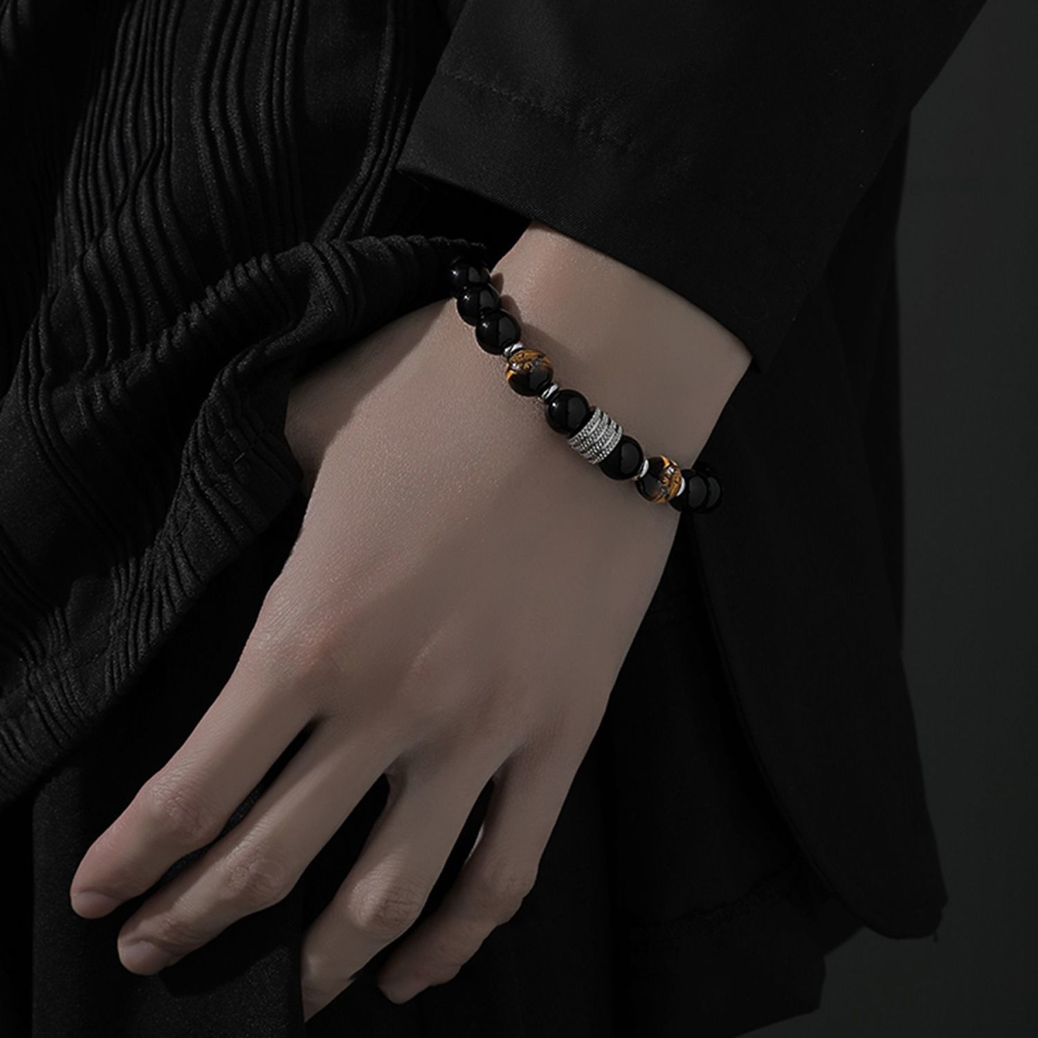 Black Beaded Bracelet with Accents – Bold & Refined Design For Men | Jessemade