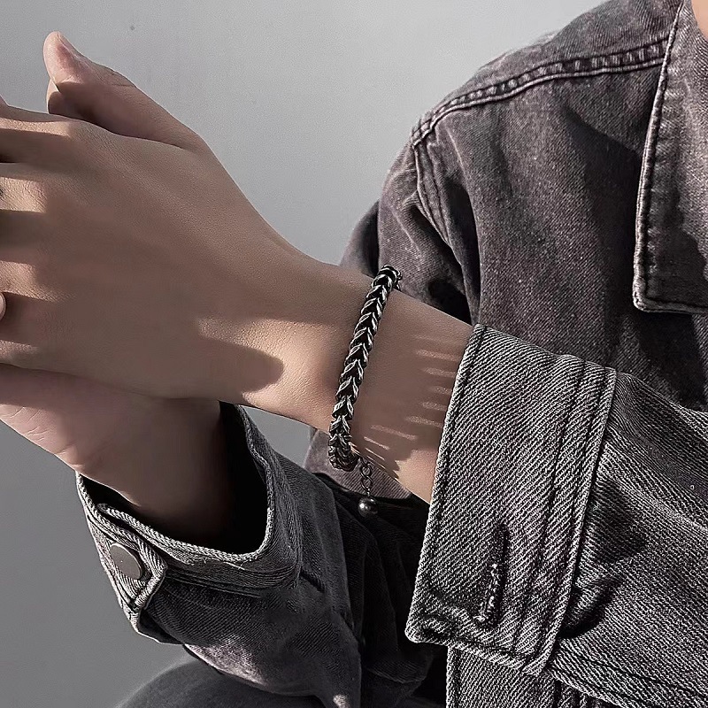 Mens Oxidised Chain Bracelet – Vintage Style Woven Cuban Link Bracelet for Him | Jessemade