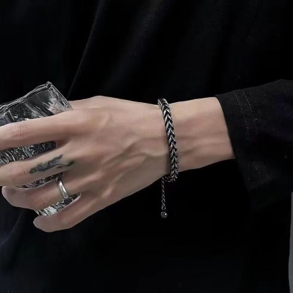 Mens Oxidised Chain Bracelet – Vintage Style Woven Cuban Link Bracelet for Him | Jessemade