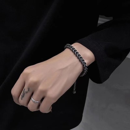 Mens Oxidised Chain Bracelet – Vintage Style Woven Cuban Link Bracelet for Him | Jessemade