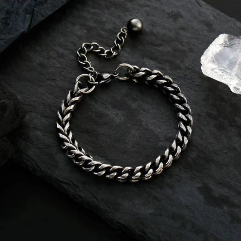 Mens Oxidised Chain Bracelet – Vintage Style Woven Cuban Link Bracelet for Him | Jessemade
