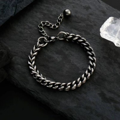 Mens Oxidised Chain Bracelet – Vintage Style Woven Cuban Link Bracelet for Him | Jessemade