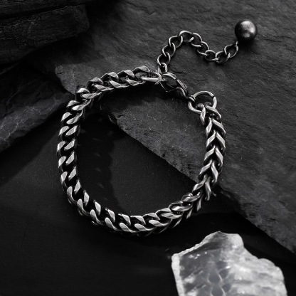 Mens Oxidised Chain Bracelet – VintageStyle Woven Cuban Link Bracelet 