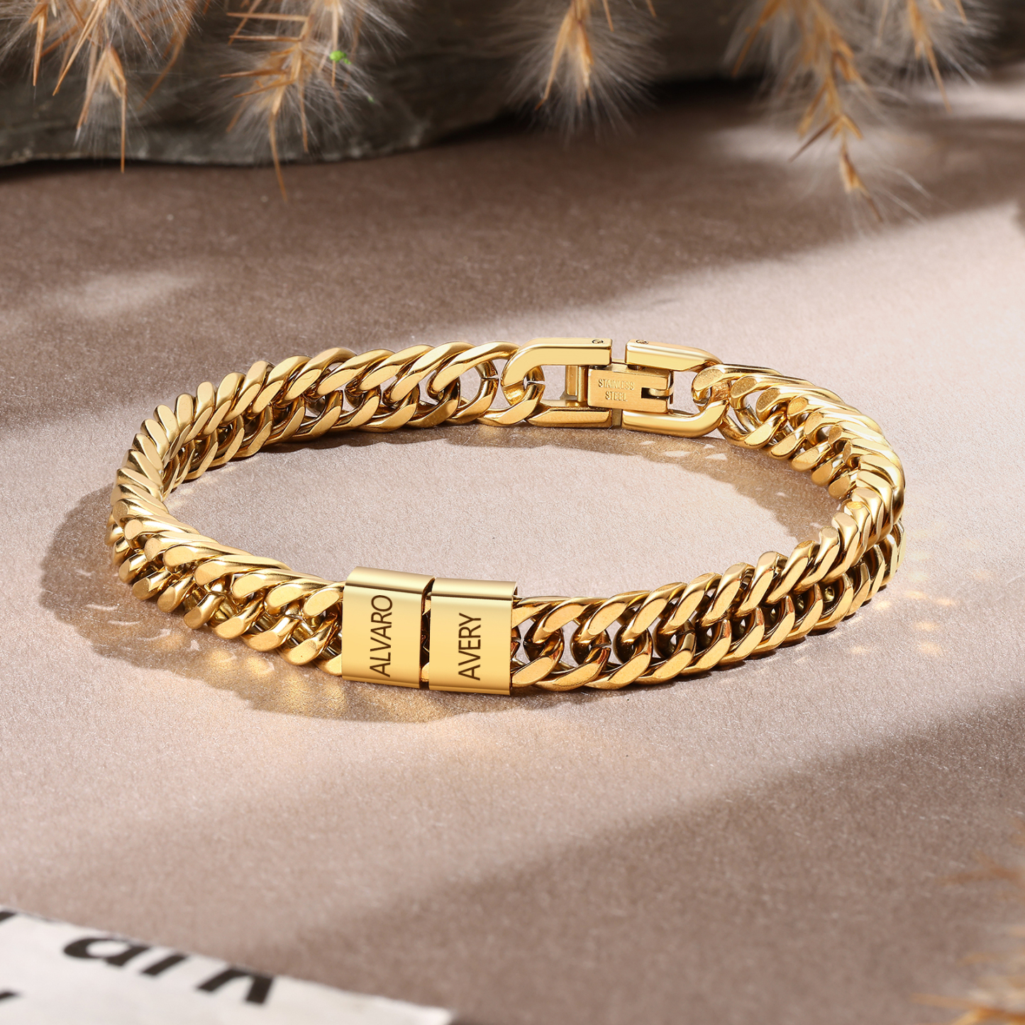 Custom 2-6 Names Cuban Link Mens Bracelet Personalised Gift for Men | Jessemade