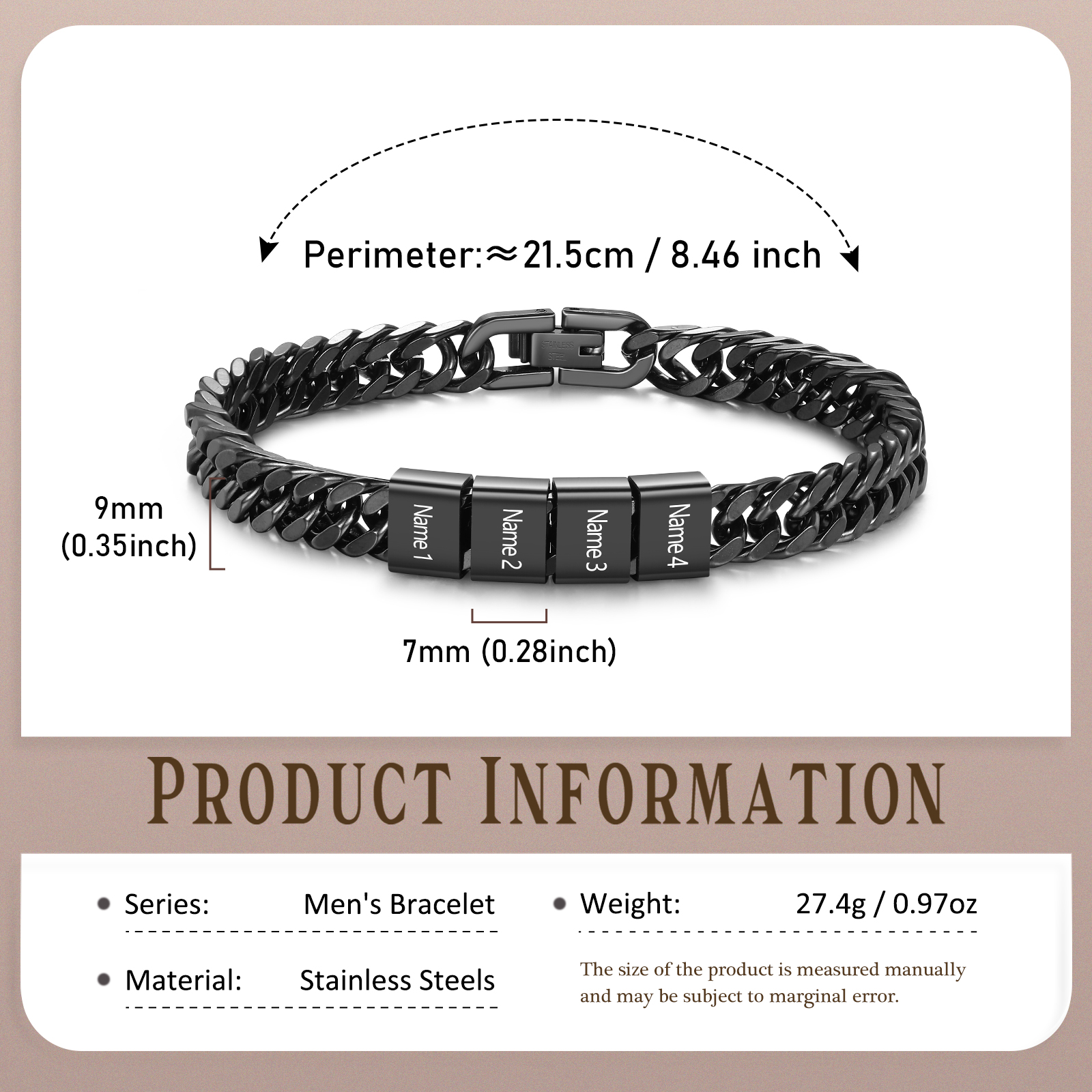 Custom 2-6 Names Cuban Link Mens Bracelet Personalised Gift for Men | Jessemade