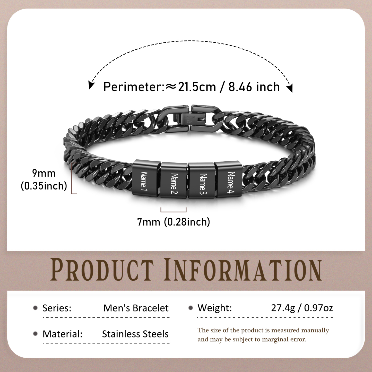 Custom 2-6 Names Cuban Link Mens Bracelet Personalised Gift for Men | Jessemade