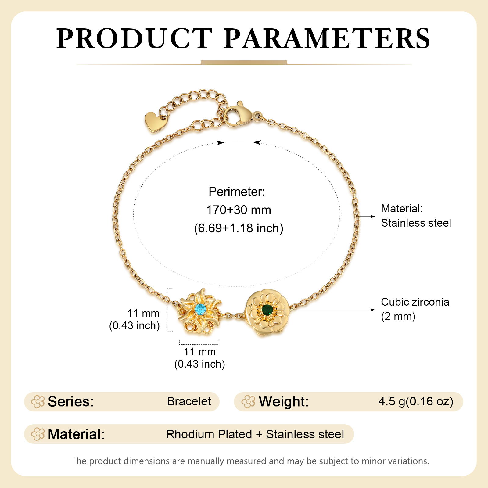 Personalised Rotatable Birth Flower & Birthstone Bracelet, Custom 2-4 Flowers & Stones | Jessemade