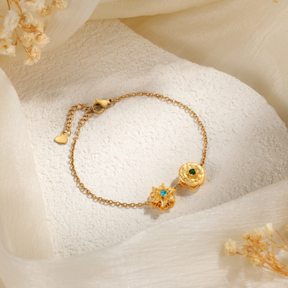 Personalised Rotatable Birth Flower & Birthstone Bracelet, Custom 2-4 Flowers & Stones | Jessemade