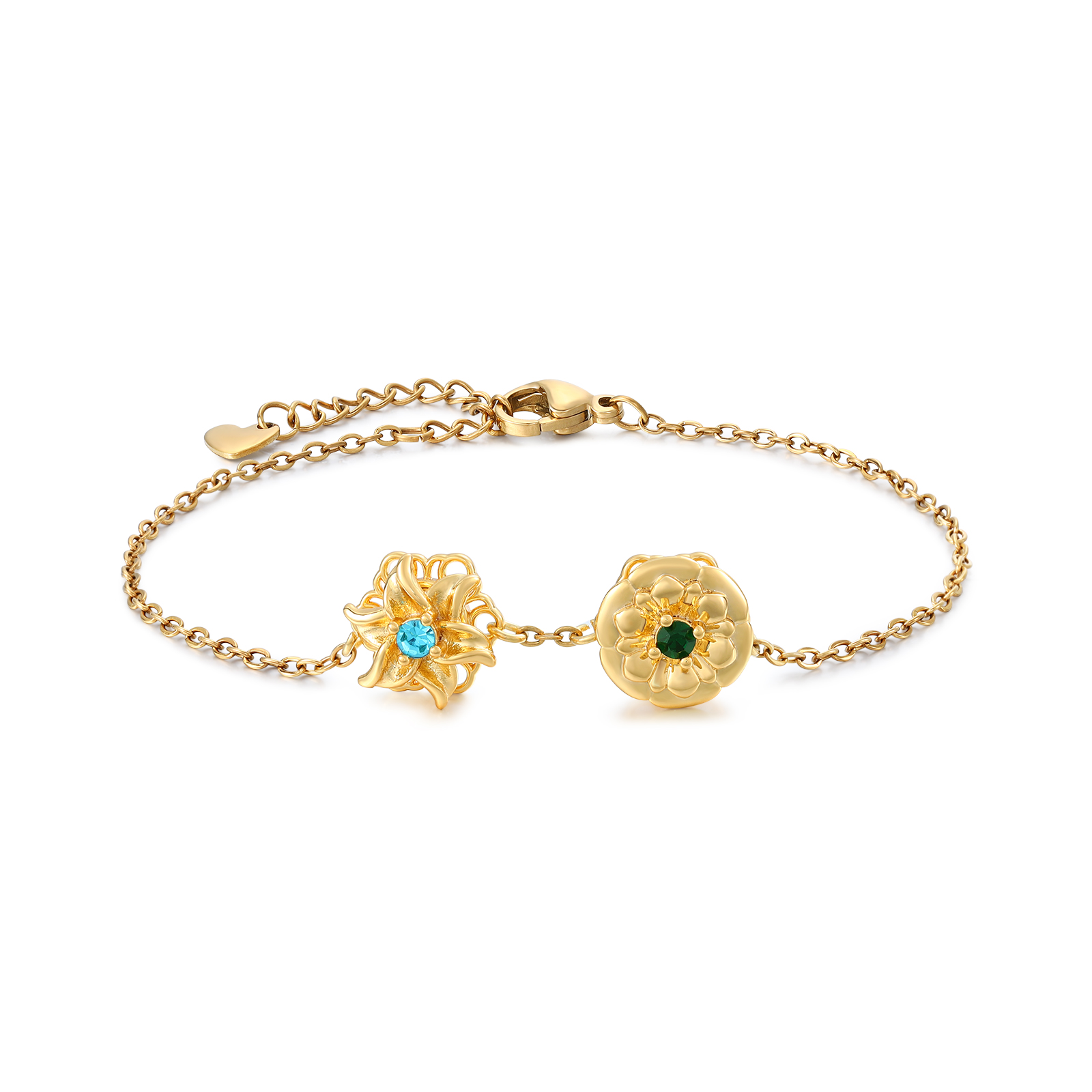 Personalised Rotatable Birth Flower & Birthstone Bracelet, Custom 2-4 Flowers & Stones | Jessemade