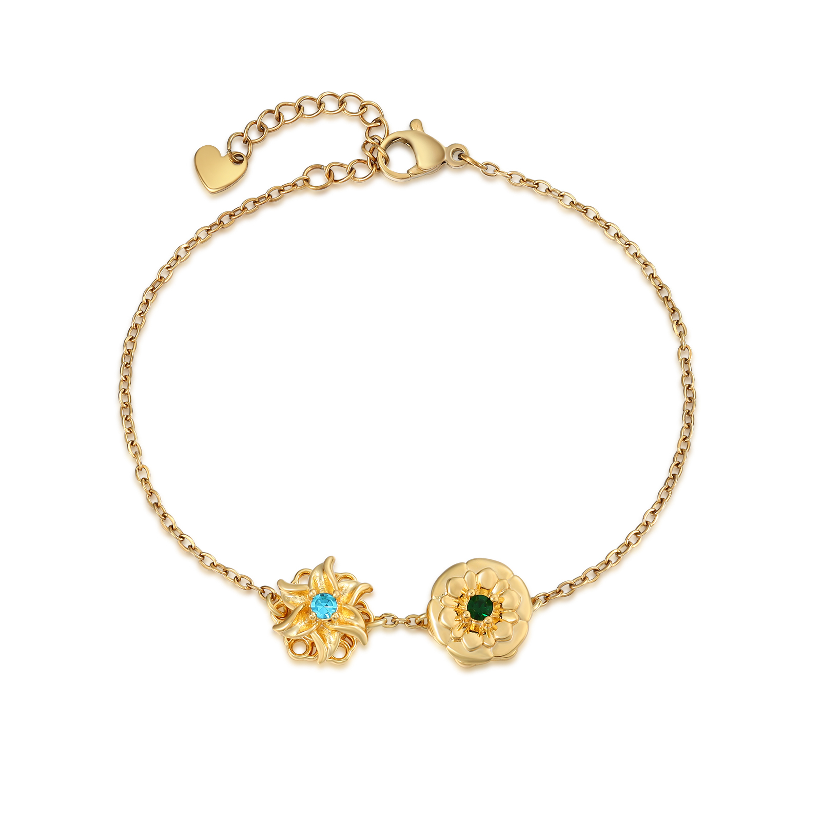 Personalised Rotatable Birth Flower & Birthstone Bracelet, Custom 2-4 Flowers & Stones | Jessemade