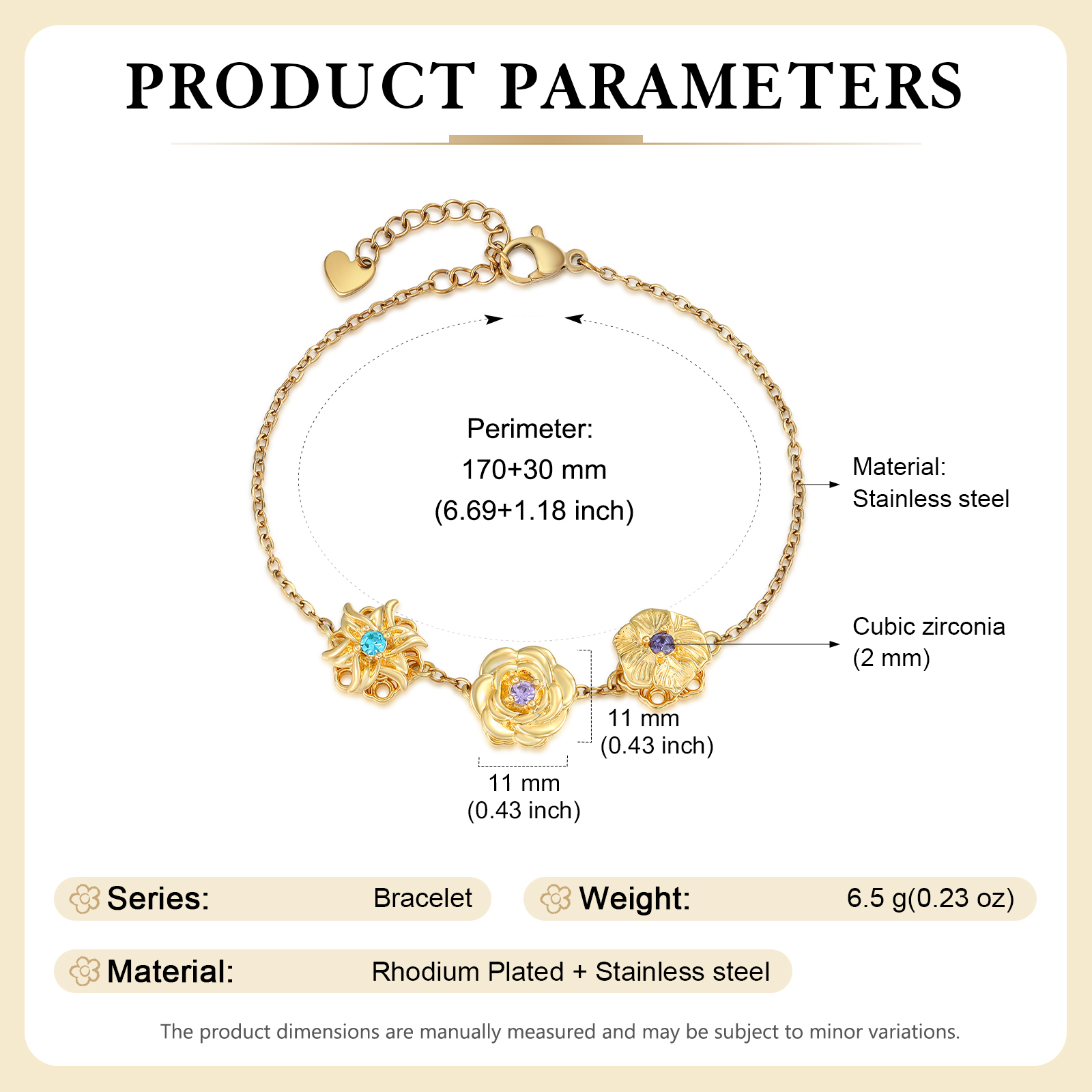 Personalised Rotatable Birth Flower & Birthstone Bracelet, Custom 2-4 Flowers & Stones | Jessemade