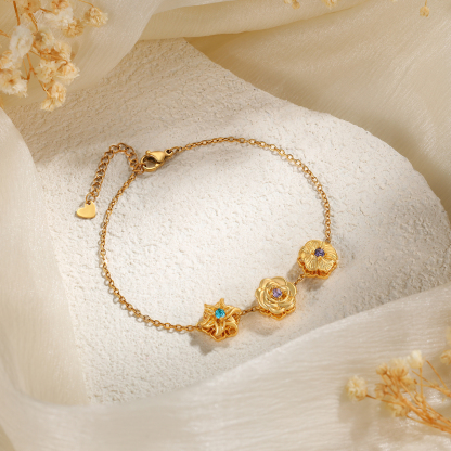 Personalised Rotatable Birth Flower & Birthstone Bracelet, Custom 2-4 Flowers & Stones | Jessemade