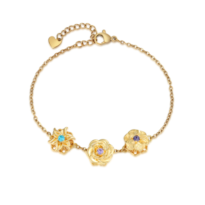 Personalised Rotatable Birth Flower & Birthstone Bracelet, Custom 2-4 Flowers & Stones | Jessemade