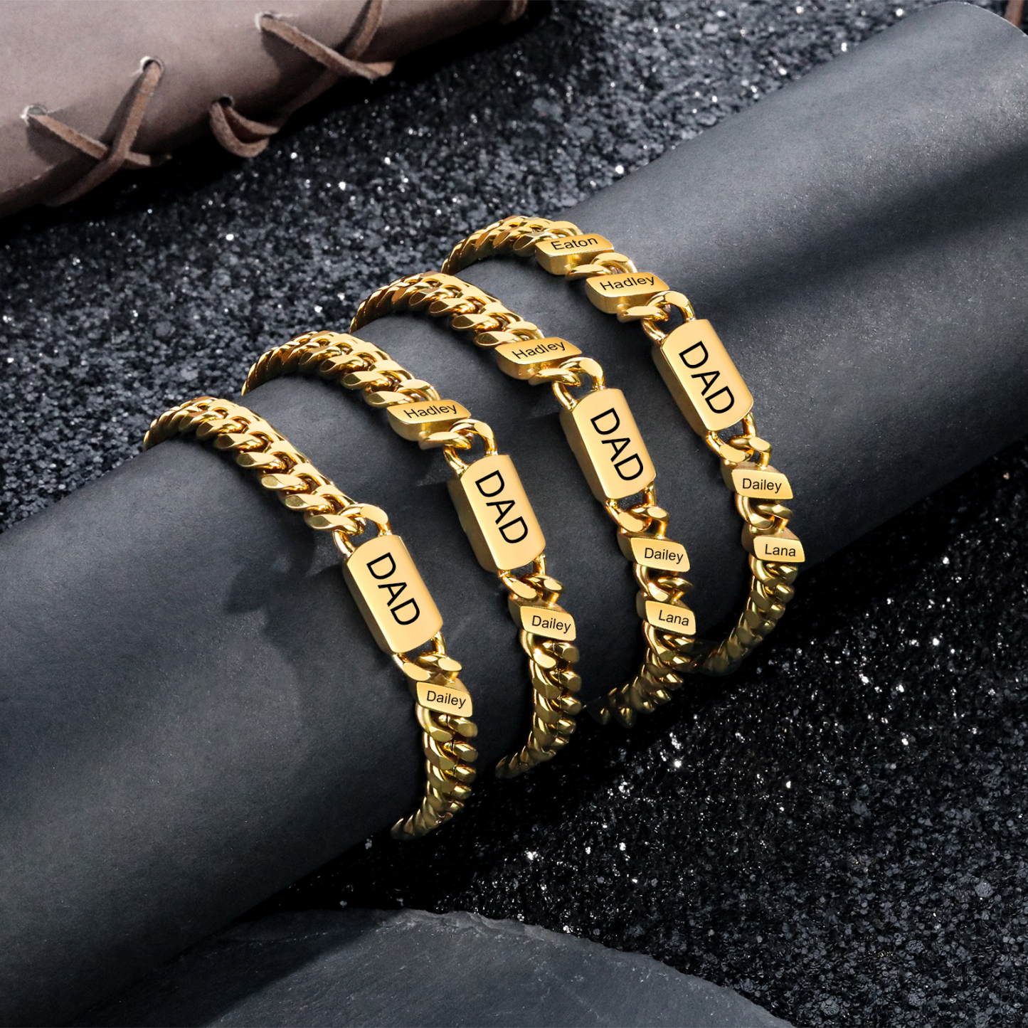 Personalised 1-6 Names Cuban Chain Bracelet Custom Text Engraved Gift for Men | Jessemade