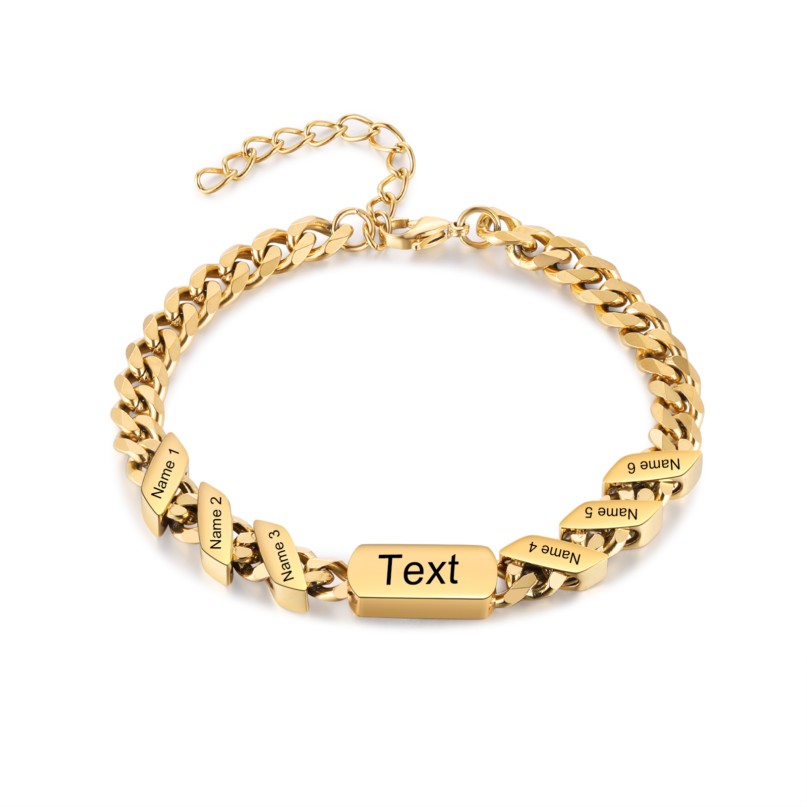 Personalised 1-6 Names Cuban Chain Bracelet Custom Text Engraved Gift for Men | Jessemade