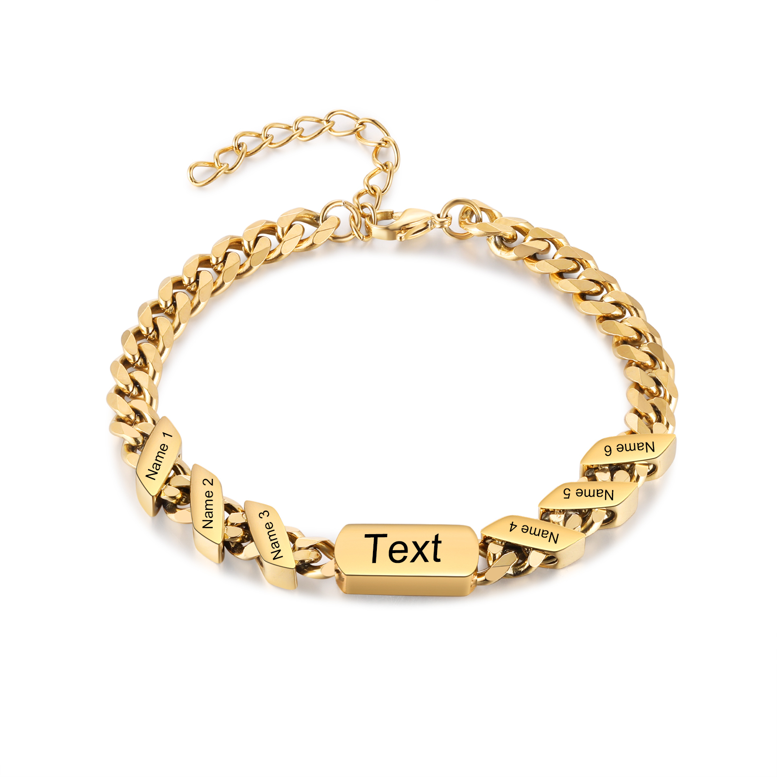 Personalised 1-6 Names Cuban Chain Bracelet Custom Text Engraved Gift for Men | Jessemade