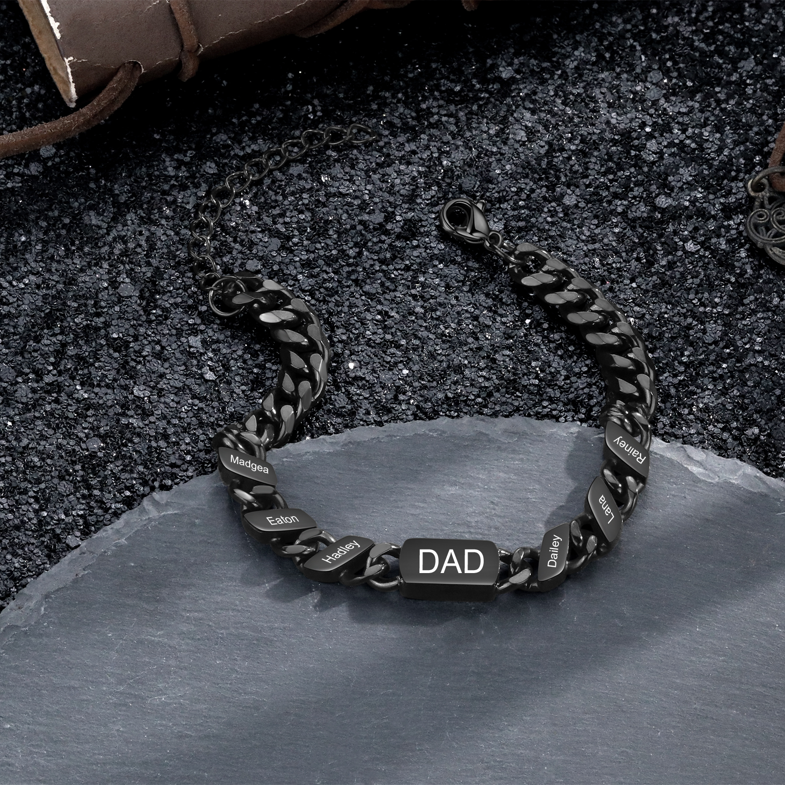 Personalised 1-6 Names Cuban Chain Bracelet Custom Text Engraved Gift for Men | Jessemade