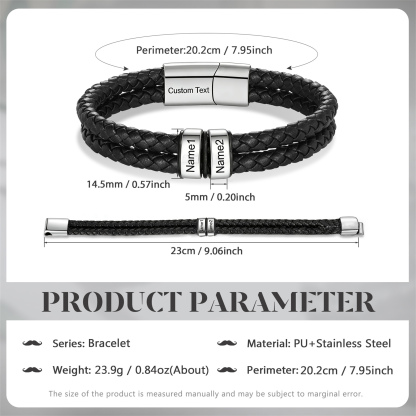 Personalised Men Bracelet with 2-6 Names & 1 Text-Custom Bracelet for Him | Jessemade