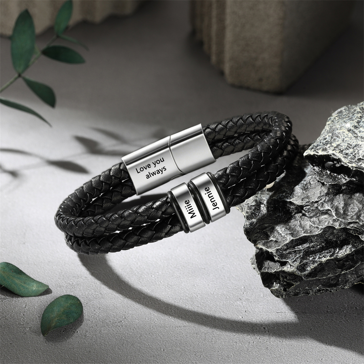 Personalised Men Bracelet with 2-6 Names & 1 Text-Custom Bracelet for Him | Jessemade