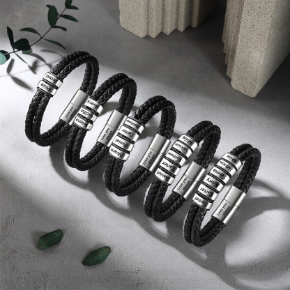Personalised Men Bracelet with 2-6 Names & 1 Text-Custom Bracelet for Him | Jessemade