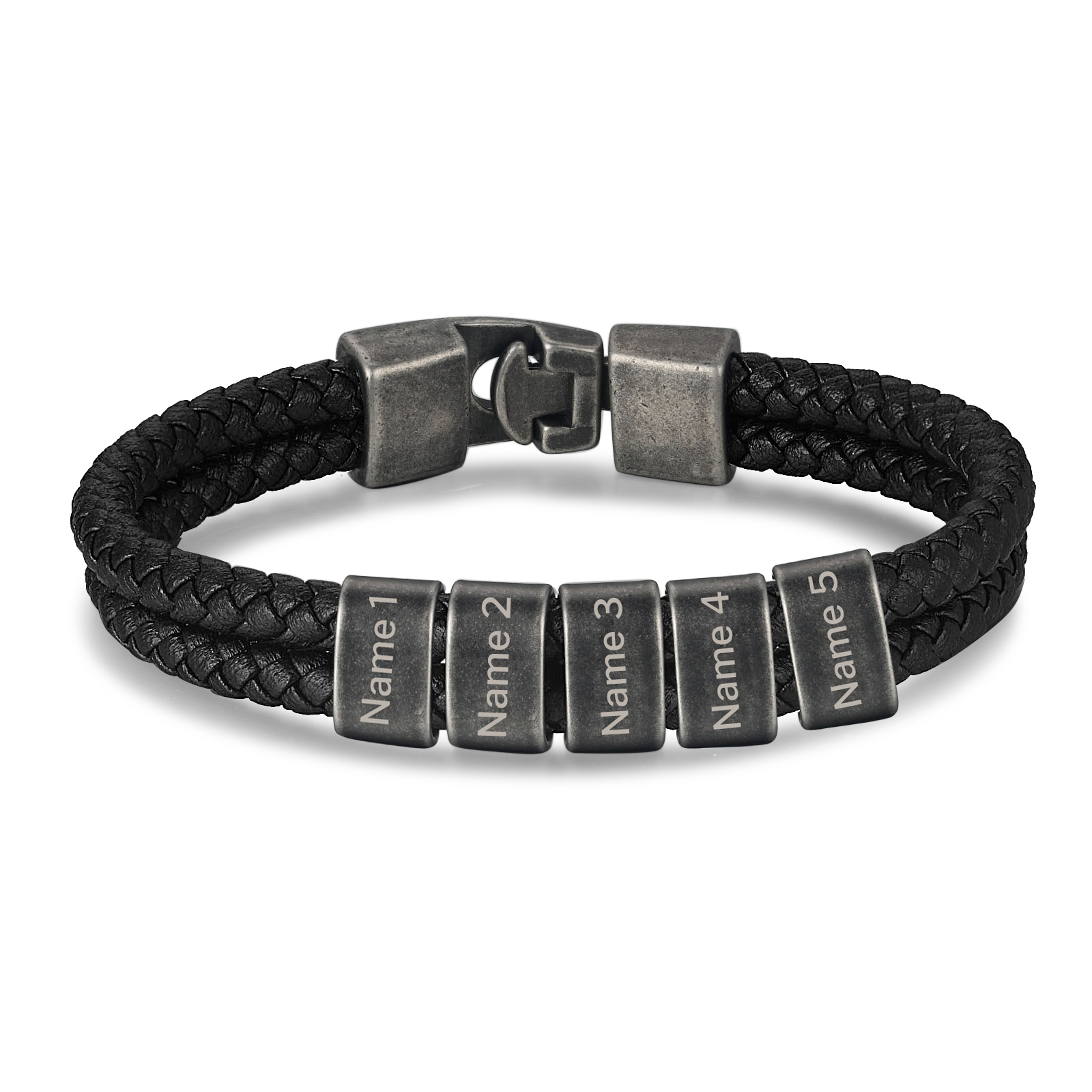 Personalised Retro Men Leather Bracelet with 2-5 Names Beaded Wrap Bracelet | Jessemade