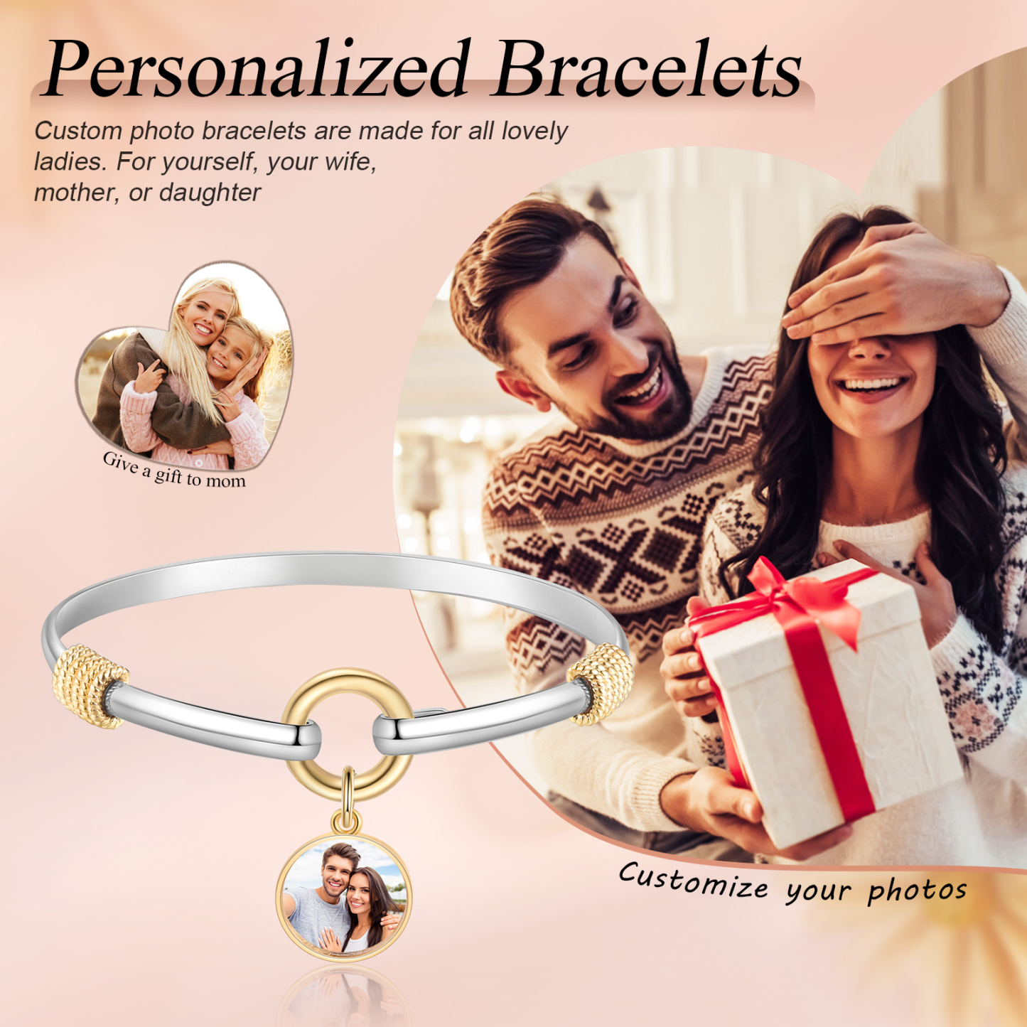 Personalised Men's Bracelet – Customised with 1 Photo, Elegant Pendant Design, Valentine’s Day Gift for Him | Jessemade
