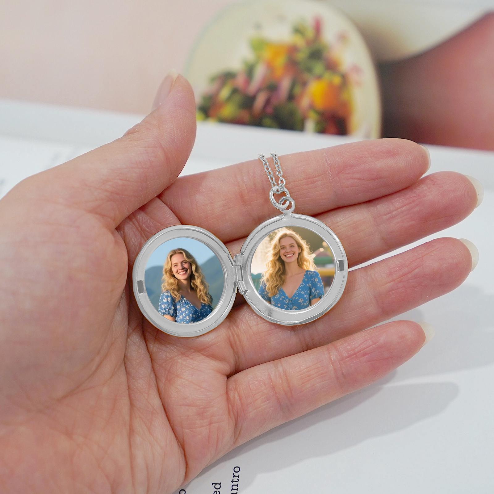 Personalised Birth Flower Locket Necklace Custom Photos Name Gift for Her | Jessemade