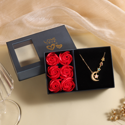 3 Birthstones - Personalised Birthstone Crescent Star Necklace, Gift for Her