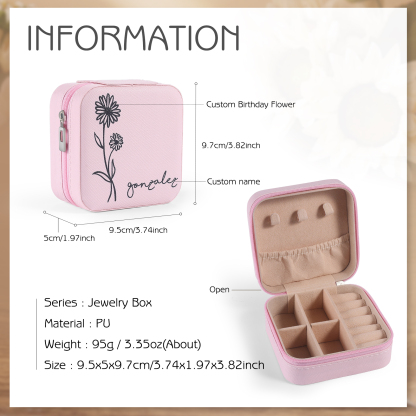 Square Jewelry Storage Box-Personalised 1 Name Customized Birthflower Storage Box In Various Colors