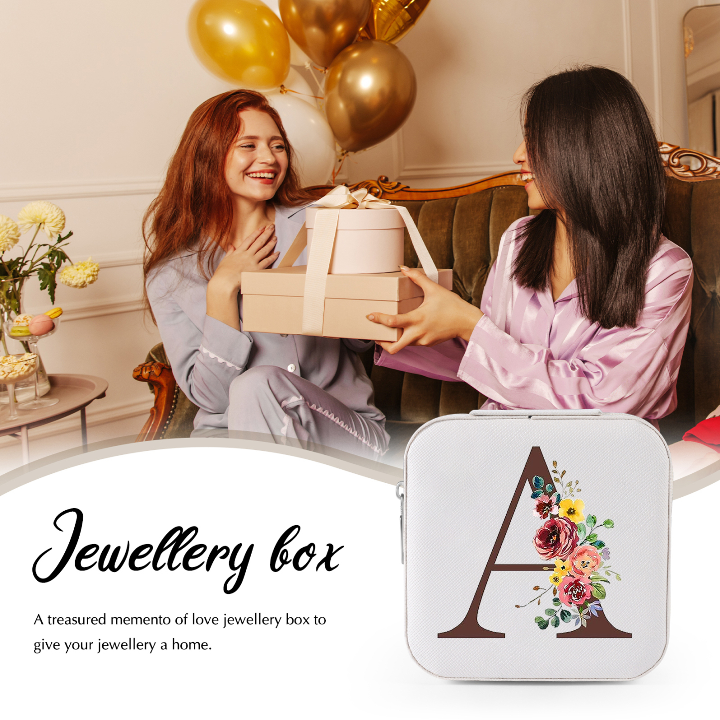 Square Jewelry Storage Box-Personalised 1 Name Customized Birthflower Storage Box In Various Colors