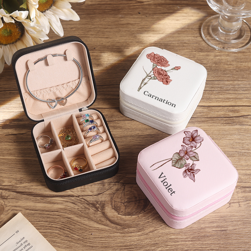 [Copy]Square Jewelry Storage Box-Personalised 1 Name Customized Birthflower Storage Box In Various Colors