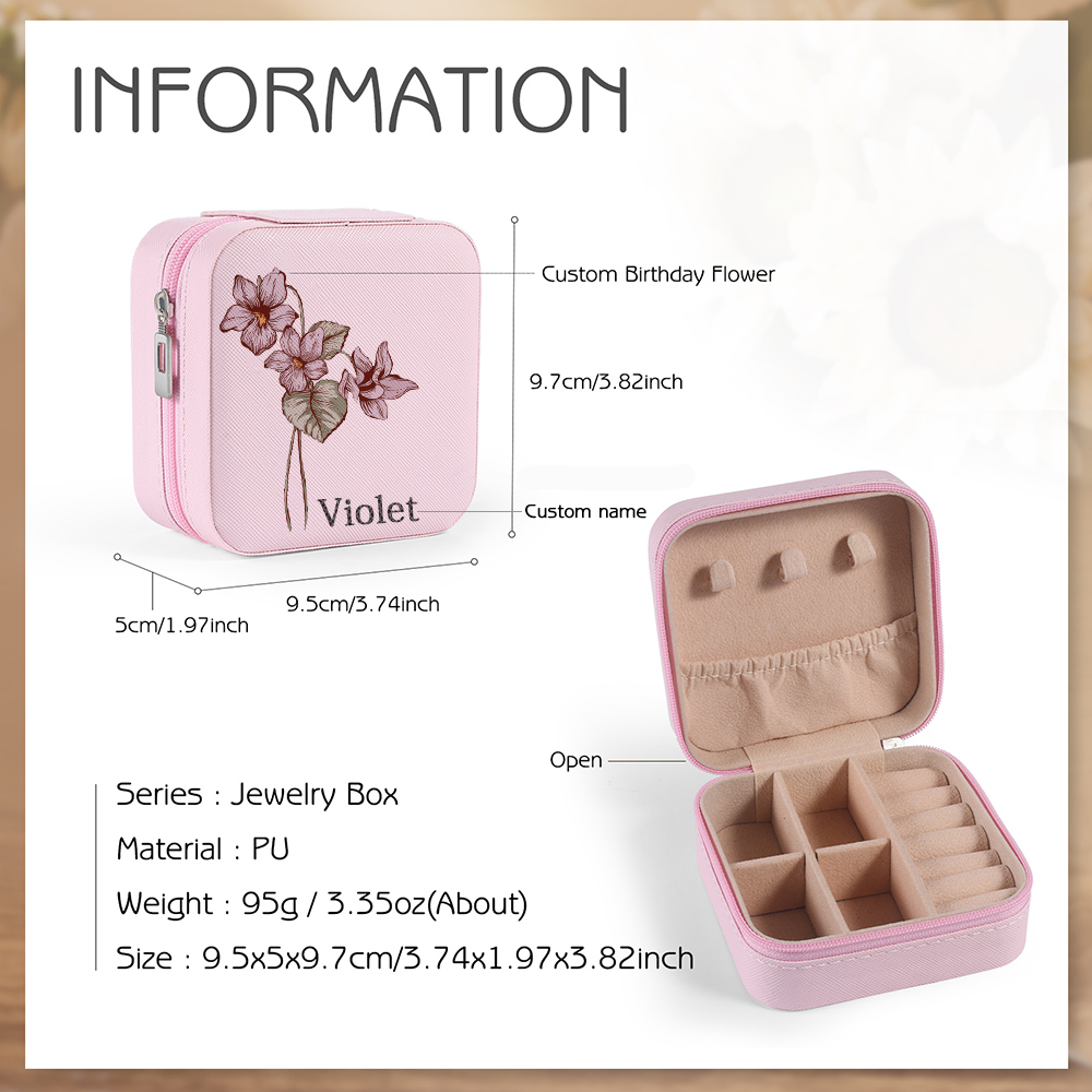 [Copy]Square Jewelry Storage Box-Personalised 1 Name Customized Birthflower Storage Box In Various Colors