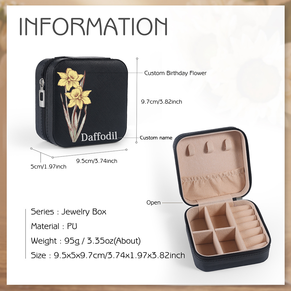 [Copy]Square Jewelry Storage Box-Personalised 1 Name Customized Birthflower Storage Box In Various Colors