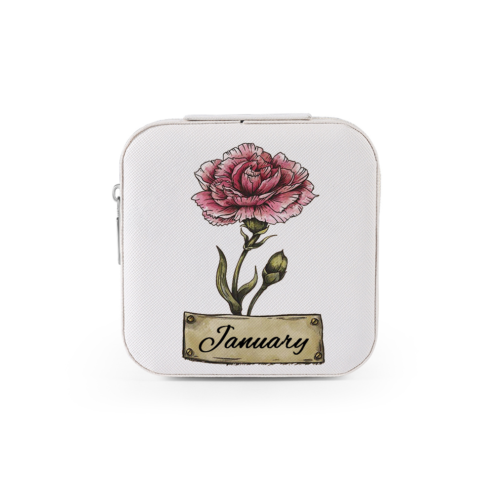 Square Jewelry Storage Box-Personalised 1 Name Customized Birthflower Storage Box In Various Colors
