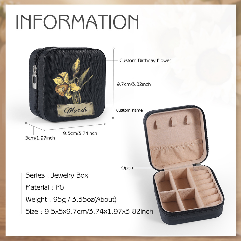 Square Jewelry Storage Box-Personalised 1 Name Customized Birthflower Storage Box In Various Colors