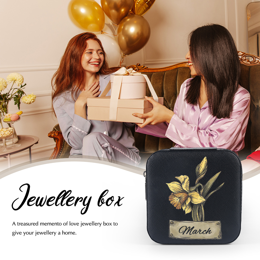 Square Jewelry Storage Box-Personalised 1 Name Customized Birthflower Storage Box In Various Colors