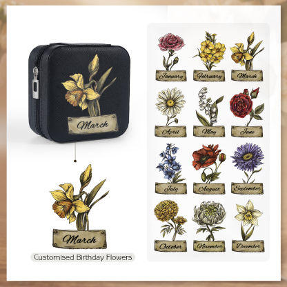 Square Jewelry Storage Box-Personalised 1 Name Customized Birthflower Storage Box In Various Colors