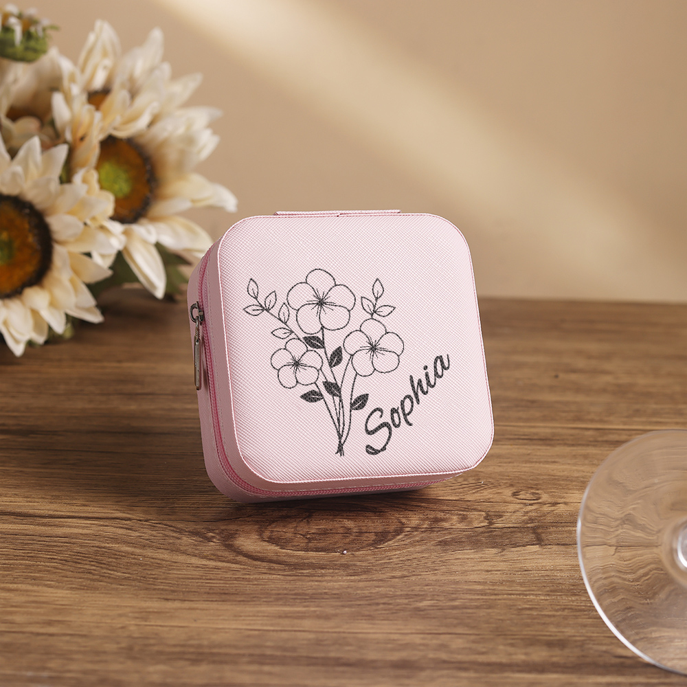 Square Jewelry Storage Box-Personalised 1 Name Customized Birthflower Storage Box In Various Colors