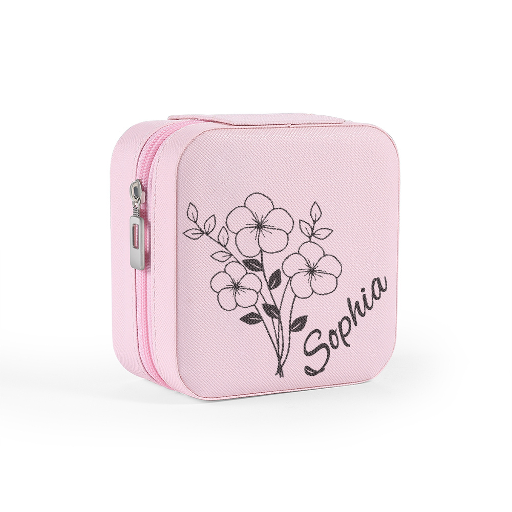 Square Jewelry Storage Box-Personalised 1 Name Customized Birthflower Storage Box In Various Colors