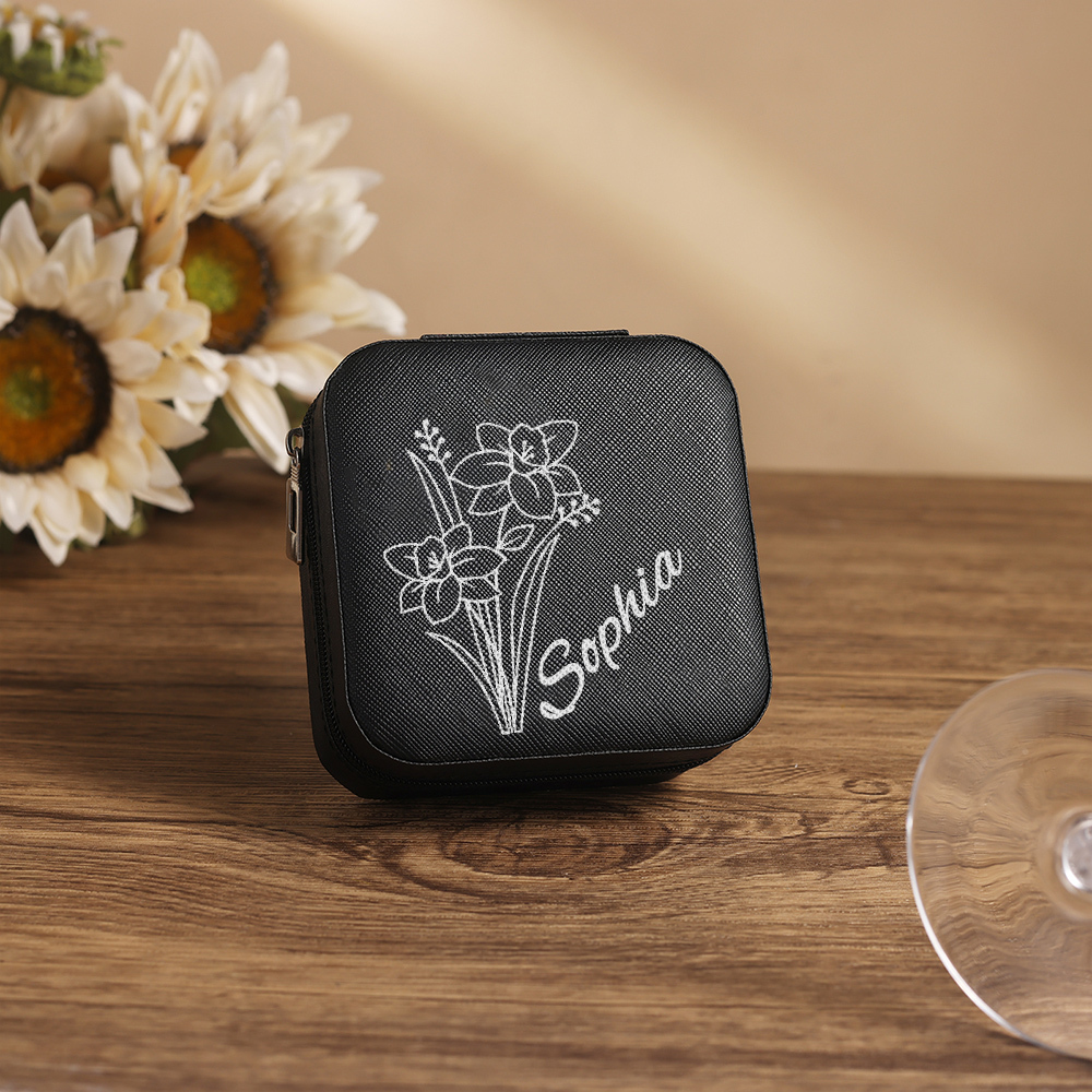 Square Jewelry Storage Box-Personalised 1 Name Customized Birthflower Storage Box In Various Colors