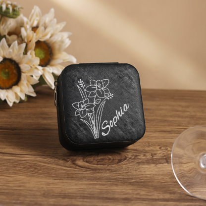 Square Jewelry Storage Box-Personalised 1 Name Customized Birthflower Storage Box In Various Colors