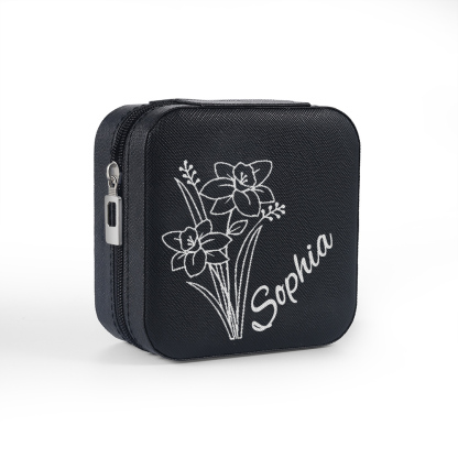 Square Jewelry Storage Box-Personalised 1 Name Customized Birthflower Storage Box In Various Colors