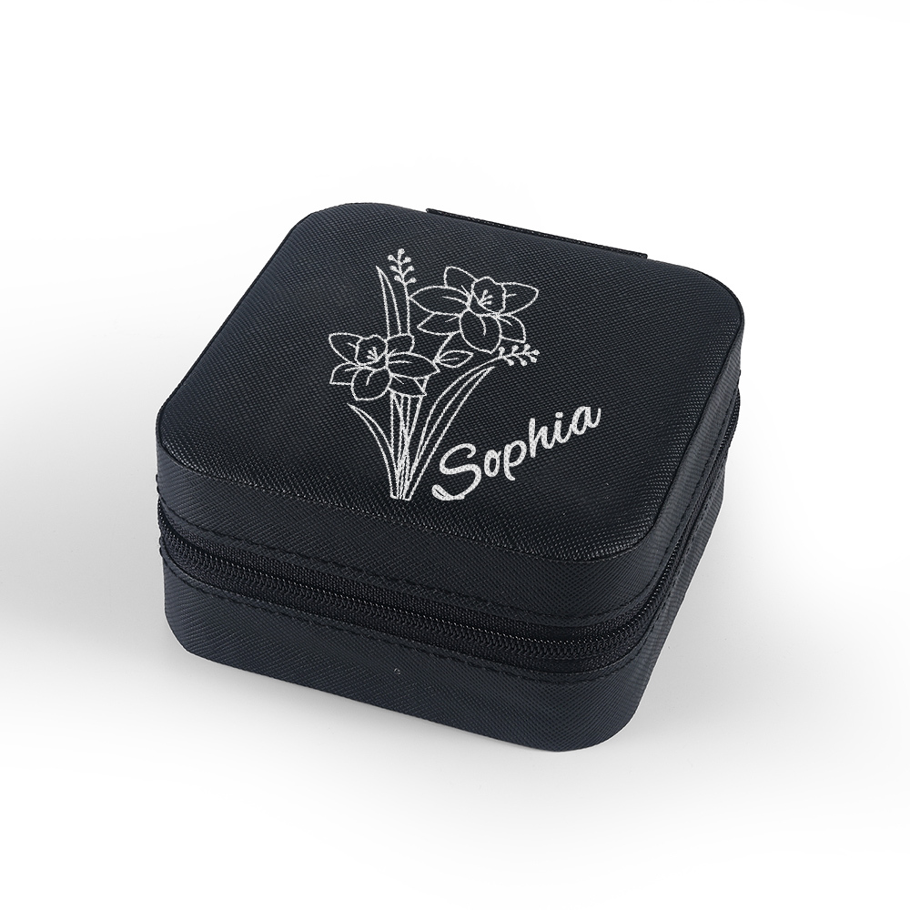 Square Jewelry Storage Box-Personalised 1 Name Customized Birthflower Storage Box In Various Colors