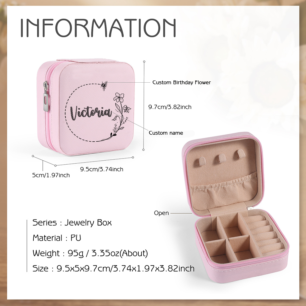 Square Jewelry Storage Box-Personalised 1 Name Customized Storage Box In Various Colors