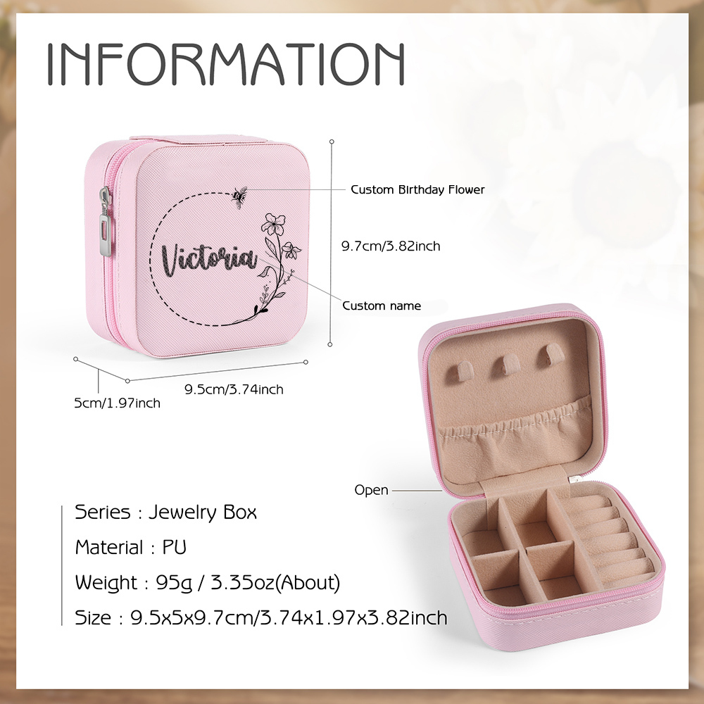 Square Jewelry Storage Box-Personalised 1 Name Customized Storage Box In Various Colors