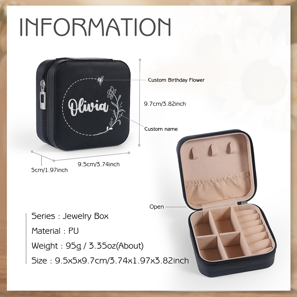 Square Jewelry Storage Box-Personalised 1 Name Customized Storage Box In Various Colors